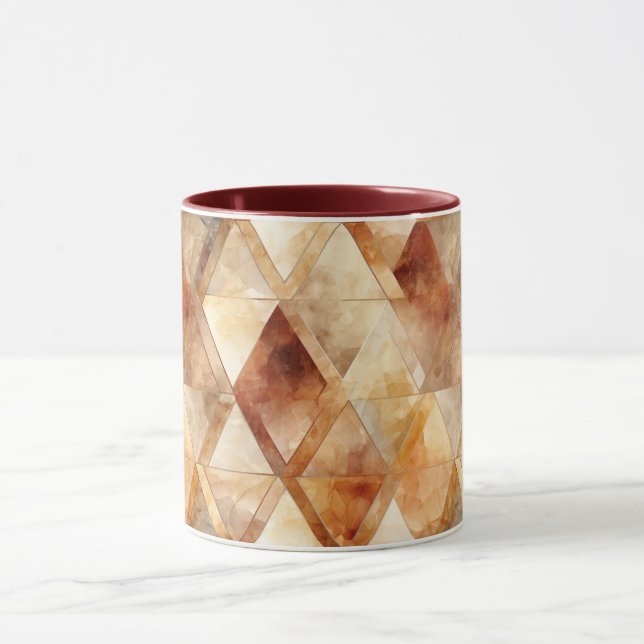 Cream Burgundy Red Gold Dreiecke Weihnachten Tasse (Zentrum)