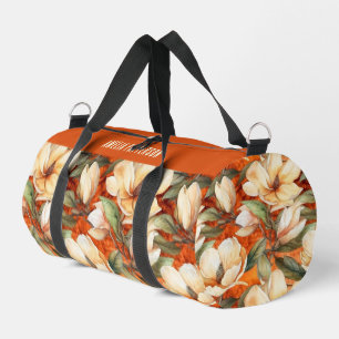 Cream Burnt Orange Magnolia Personalisierter Name Duffle Bag