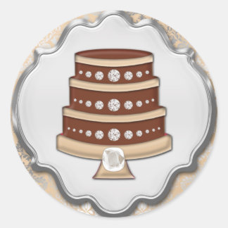 Cream Cake Couture Damask Round Bakery Étiquette