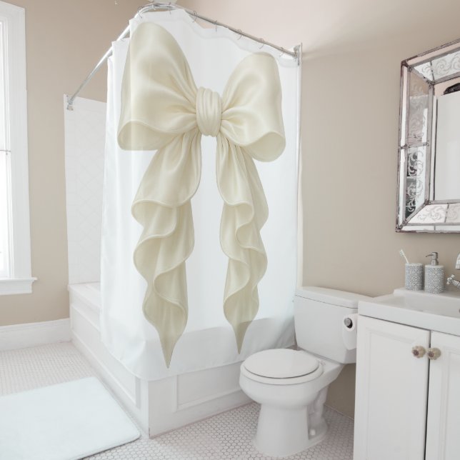 Cream Cascade Ruffle Bow Elegante Girly Duschvorhang (Beispiel)