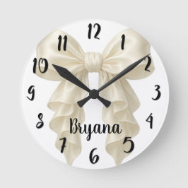 Cream Cascade Ruffle Bow Elegante Girly Runde Wanduhr