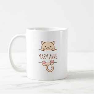 Cream Cat Peeking hinter Individuelle Name Kaffeetasse