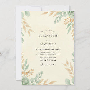 Cream Celadon Blatt Hochzeit Einladung