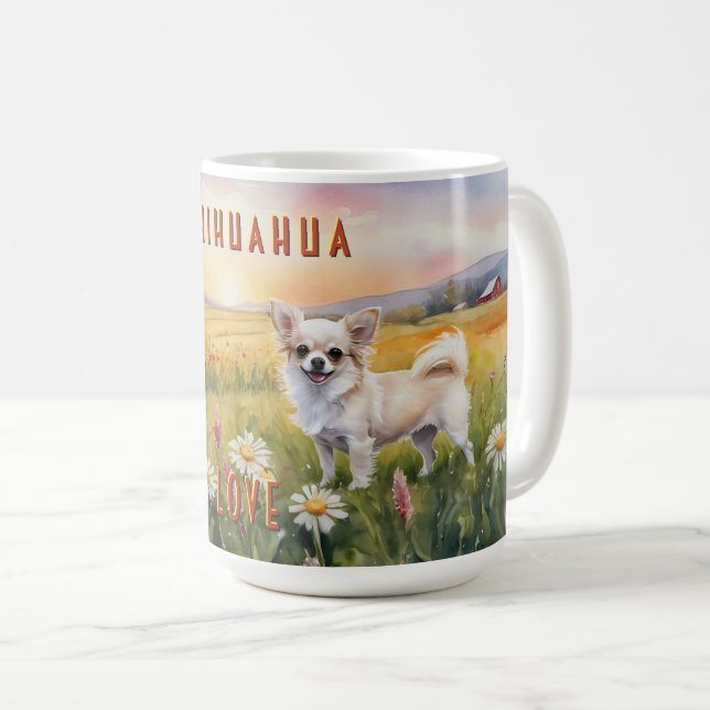Cream Chihuahua Twins bei Sunrise Kaffeetasse (VorderseiteRechts)