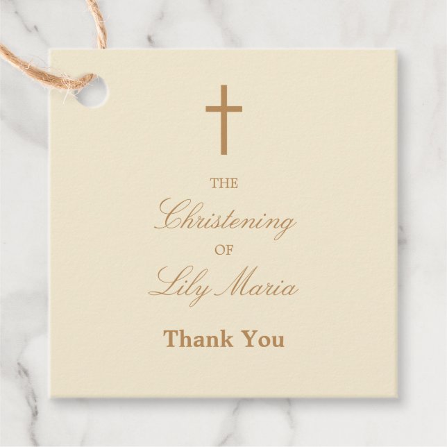 Cream Christening Vielen Dank für Ihre Liebesmarke Geschenkanhänger (Vorderseite)