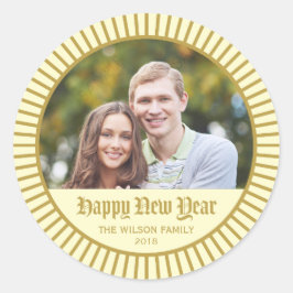 Cream Classic Decorative Happy New Year Foto Runder Aufkleber