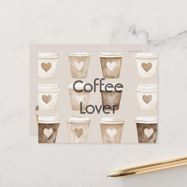 Cream Coffee Heart Cups   Postkarte (Vorderseite/Rückseite Beispiel)
