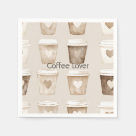 Cream Coffee Heart Cups Serviette
