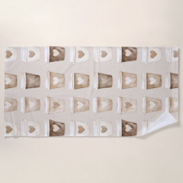 Cream Coffee Heart Cups Strandtuch