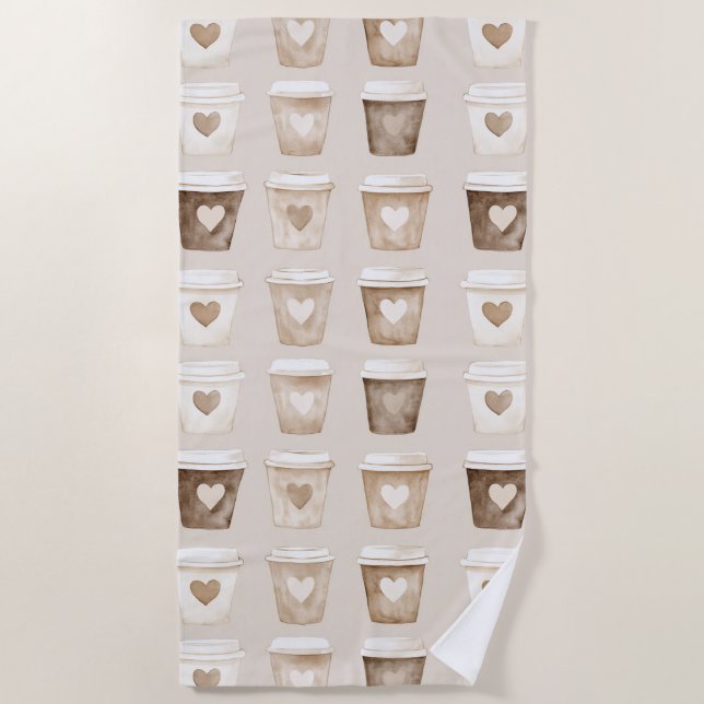 Cream Coffee Heart Cups Strandtuch (Vorderseite)