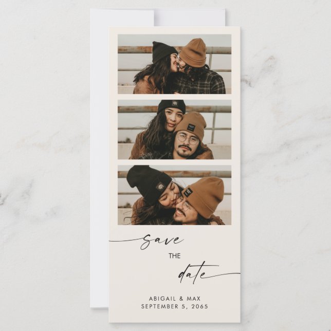 Cream Collage Foto Long Wedding Save the Date (Vorderseite)
