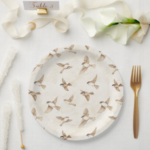 Cream Cottage Birds Junggesellinnenabschied Pappteller