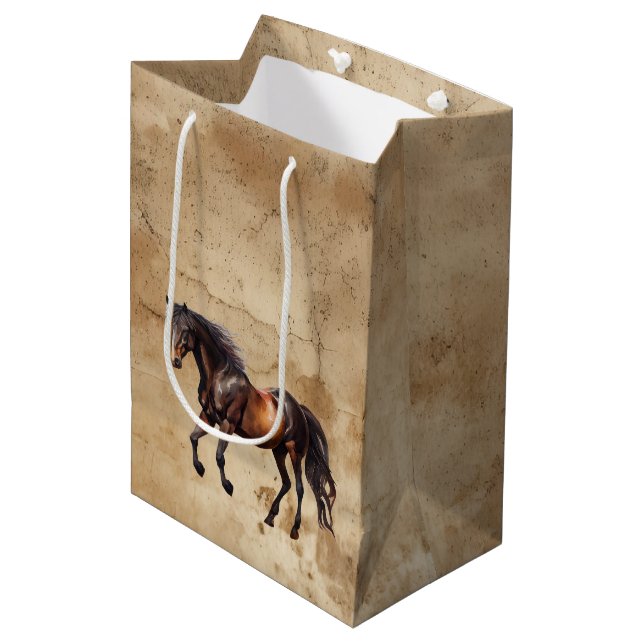 Cream Cowboy Cowhide Pferd Mittlere Geschenktüte (Vorderseite Schrägansicht)