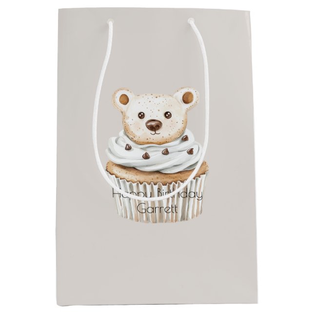 Cream Cupcake Bears Birthday Mittlere Geschenktüte (Vorderseite)