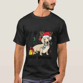 Cream Dachshund Hund Weihnachtsmann Hut Frohe Woof T-Shirt