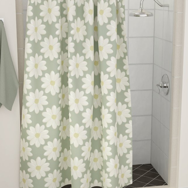 Cream Daisy Blume auf dem Sage Green Duschvorhang (A pretty sage green and daisy pattern shower curtain just for you)