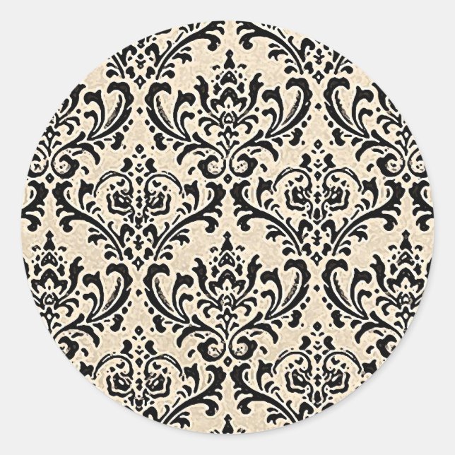 Cream Damask ~ Runder Aufkleber (Vorderseite)