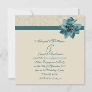 Cream Damask und Aquamarine Blue-Engagement-Partei Einladung