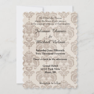 Cream Damask Wedding Einladung