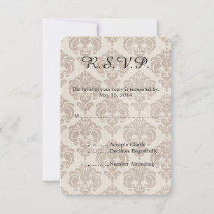 Cream Damask Wedding UAWG RSVP Karte
