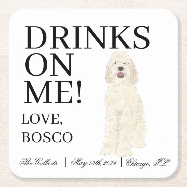 Cream Doodle Dog Wedding Rechteckiger Pappuntersetzer (Vorderseite)