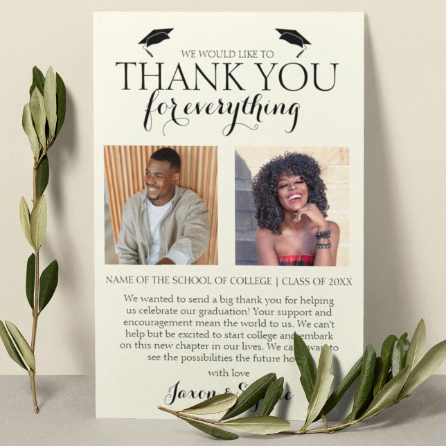 Cream Double Abschluss 2 Foto Graduation Party Dankeskarte (Von Creator hochgeladen)