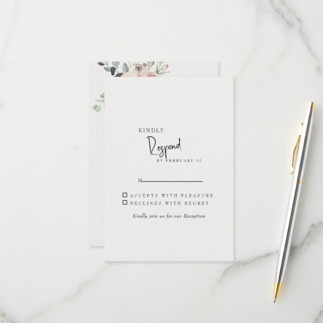 Cream Elegant Blush Floral Wedding RSVP (Vorderseite/Rückseite Beispiel)