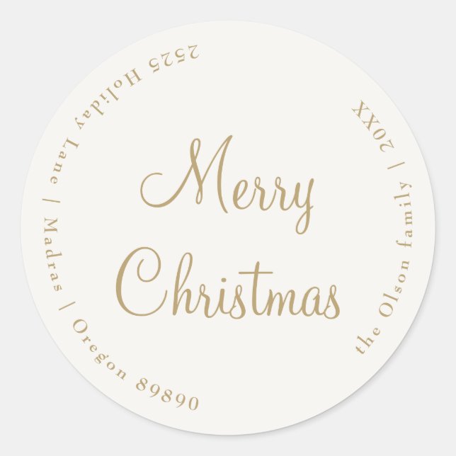 Cream Elegante Minimalistische Weihnachts-Umschlag Runder Aufkleber (Vorderseite)
