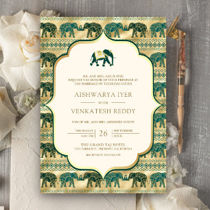 Cream Emerald Elefant All in One Indische Hochzeit Einladung