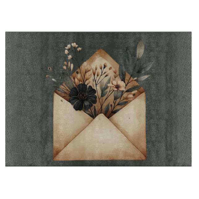 CREAM ENVELOPE MIT FALL BLACK & CREAM BLUME SCHNEIDEBRETT (Vorderseite)