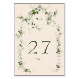 Cream Eucalyptus Wreath Monogram Wedding Tischnummer