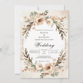 Cream Floral Archway Wedding Einladung