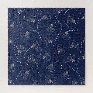 Cream Floral Art Nouveau Indigo
