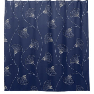 Cream Floral Art Nouveau Indigo Duschvorhang