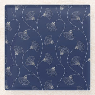 Cream Floral Art Nouveau Indigo Glasuntersetzer