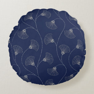 Cream Floral Art Nouveau Indigo Rundes Kissen