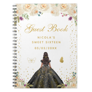 Cream Floral Dark Skin Princess Sweet Sixteen Notizblock