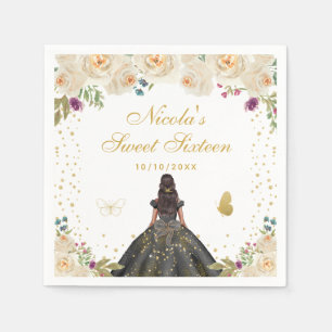 Cream Floral Dark Skin Prinzessin Sweet Sixteen Serviette