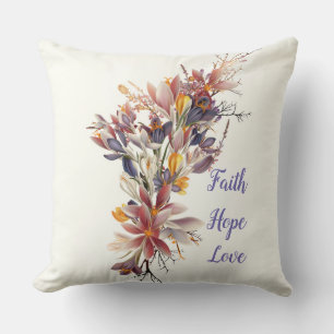 Cream Floral Faith Hope Liebe/ Strip Pillow Kissen