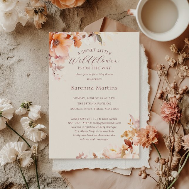 Cream Floral Fall Kleine Wildblume Babydusche Einladung (Von Creator hochgeladen)