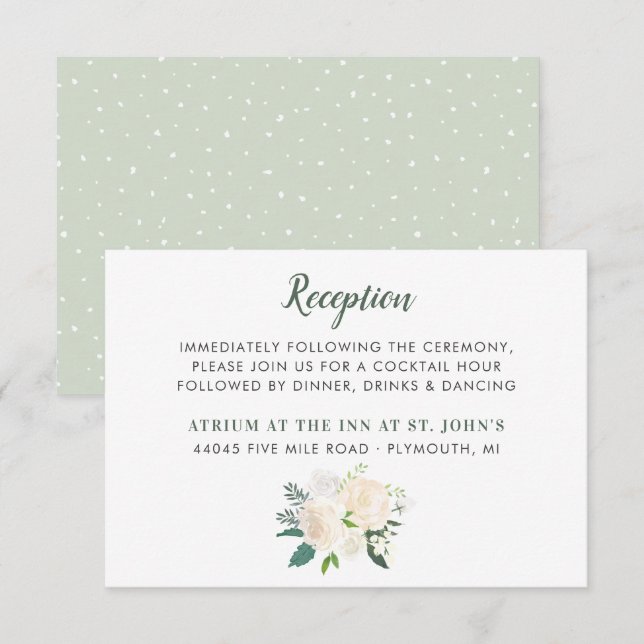 Cream Floral Greenery Bouquet Hochzeitsempfang Begleitkarte (Vorne/Hinten)