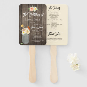 Cream Floral Mason Jar Rustic Barn Wood Wedding Fächer