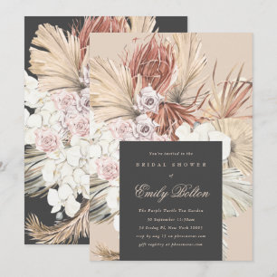 Cream Floral Pampas Charcoal Boho Brautparty Einladung