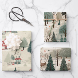 Cream Forest Winter Geschenkpapier Set