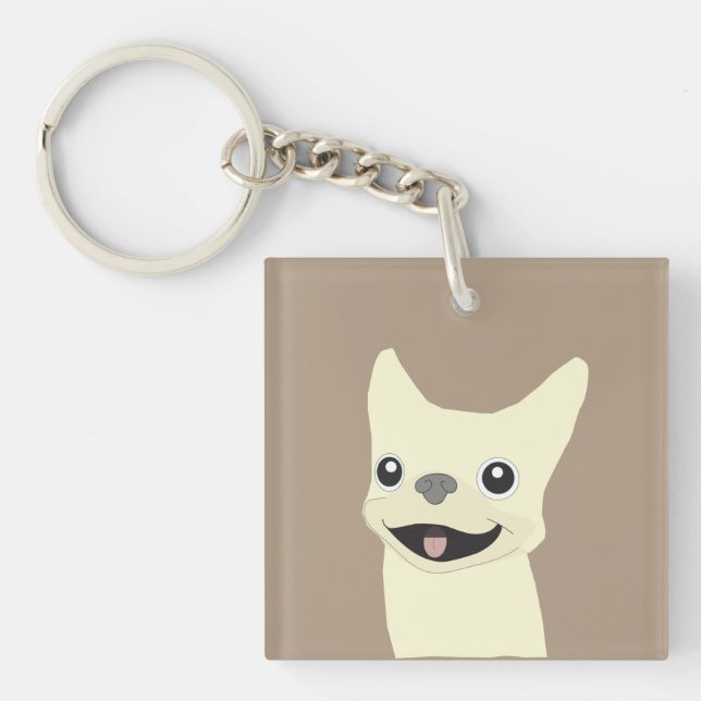 Cream French Bulldog, Warm Taupe Schlüsselanhänger (Vorderseite)