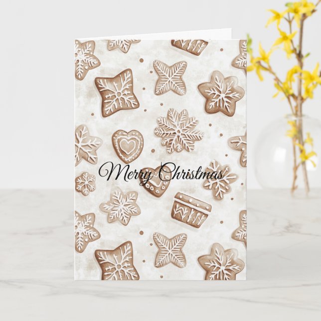 Cream Gingerbread Christmas  Hearts Snowflakes Karte (Gelbe Blume)