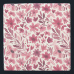 Cream Girly Pink Red Flowers Hearts   Steinuntersetzer<br><div class="desc">Cream Girly Pink Red Flowers Hearts</div>