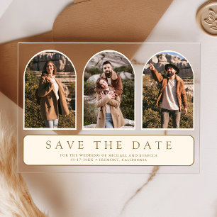 Cream Gold Arch 3 Foto Hochzeit Save the Date Acryleinladungen