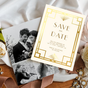 Cream Gold Art Deco Foto Collage Hochzeit Save The Date