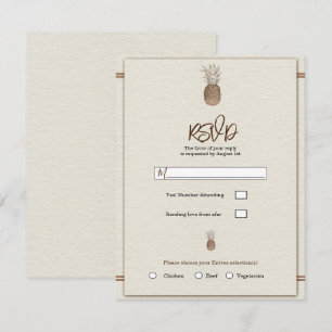 Cream Gold Brown Ananas Minimal Wedding RSVP Einladung